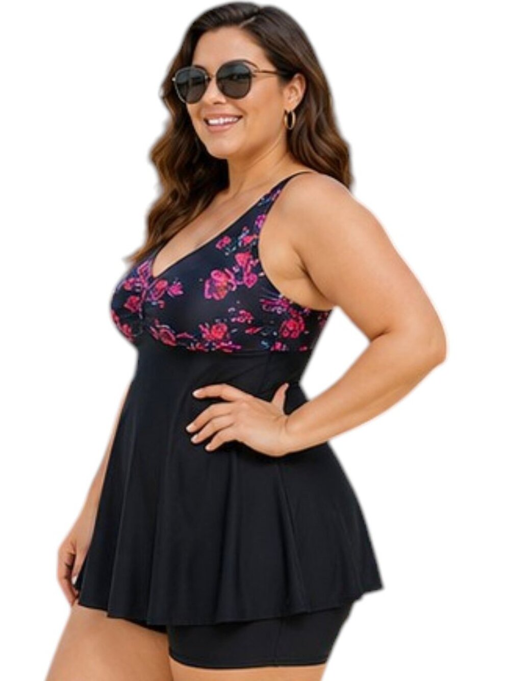 Plus Size 3XL Floral Monokini One-Piece Swimsuit Padded Wire-Free Swimdress - Picture 3 of 9